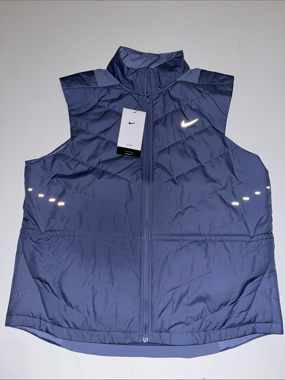 Nike Running Vest Womens L Quilted Fill Therma-Fit Indigo Full Zip Pockets $120